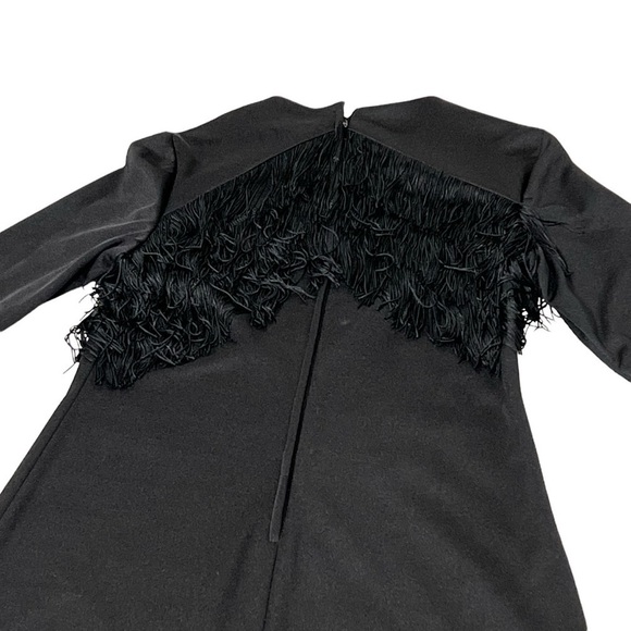 VINTAGE Long Sleeve Black Fringe Evening Gown Cocktail Dress Size 4-6 Medium - Picture 11 of 16